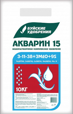 АКВАРИН-15, водораствор. компл. минеральное удобрение (NPKMgS = 3*11*38*3*9), 20 кг. БХЗ