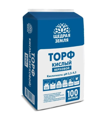 Торф верховой кислый Щедрая земля прессованный, 100 л. 